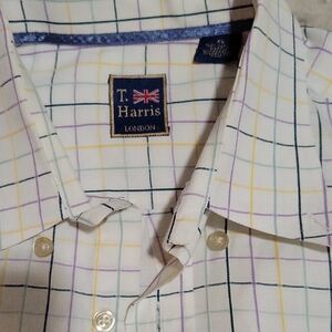 T Harris. Men's Checkered Shirt - White, Yellow, Purple